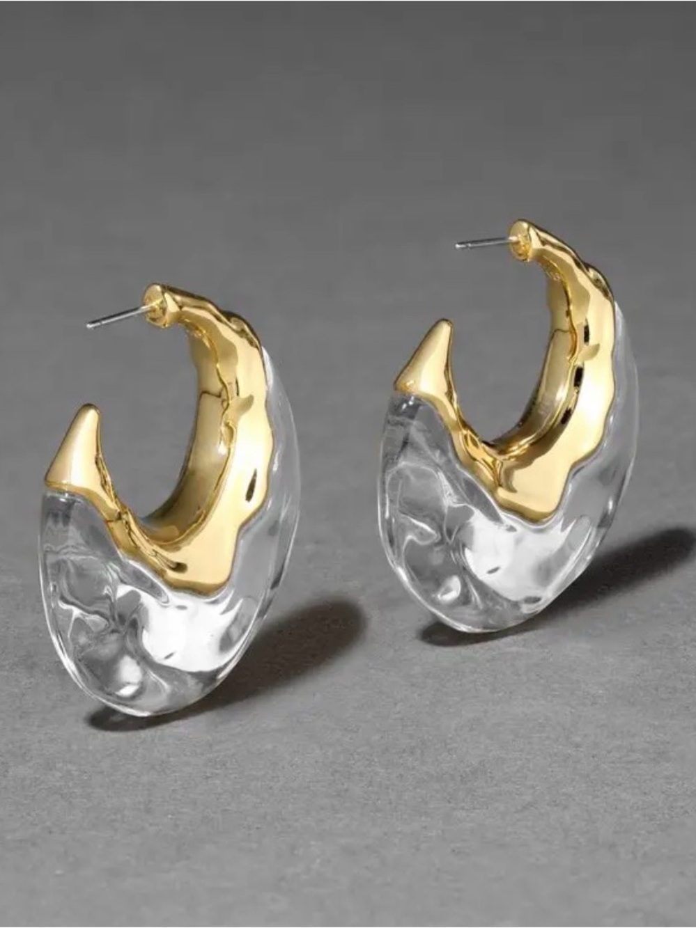 Alexis Bittar Two-Tone Gold and Silver Sculpted Hoop Earrings